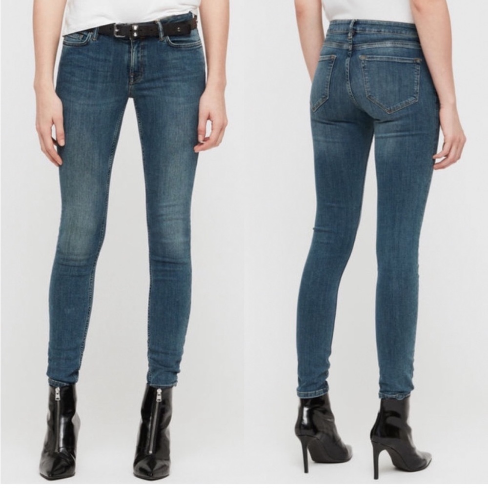 • All Saints • Mast Low Rise Skinny Jeans Washed Indigo Blue 30 Women’s